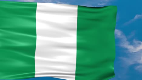 video animation of nigeria flag waving in the wind on blue sky background