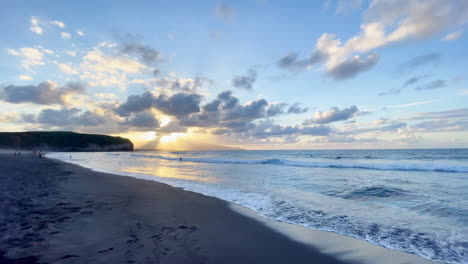 santa barbara beach in ribeira grande during sunset in the azores