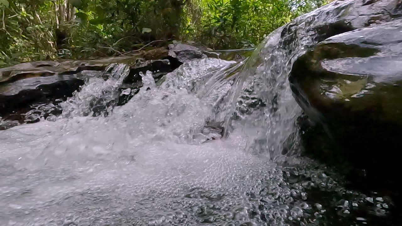 Rushing torrents, wilderness sounds, pure cleansing water, slow motion