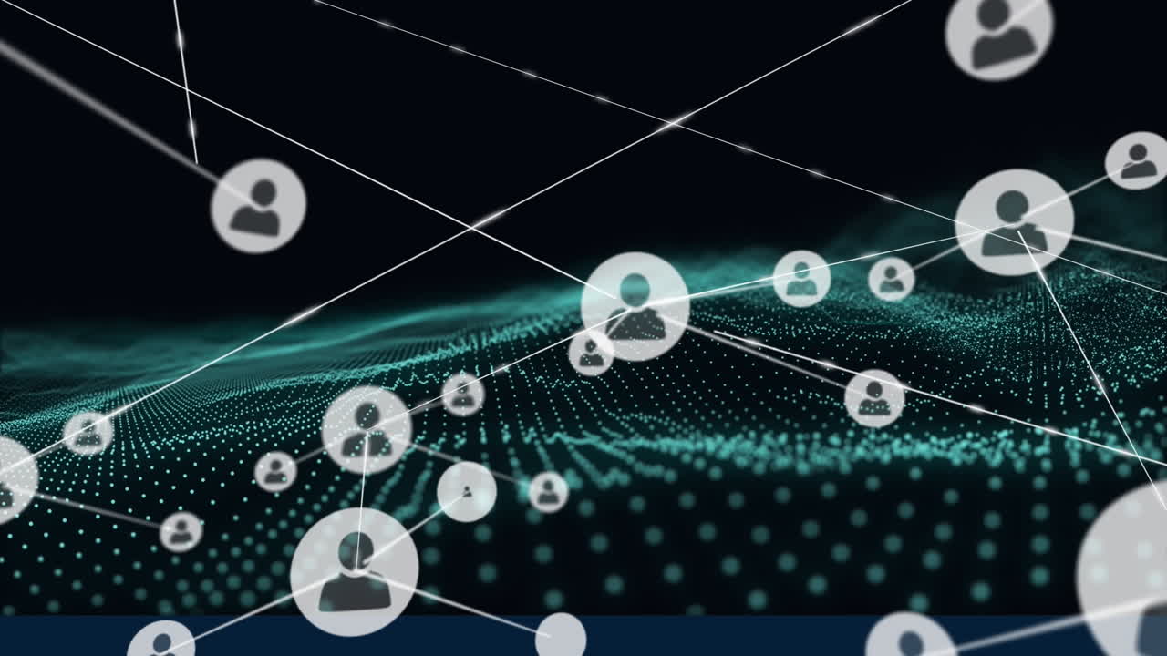 animación de la red de conexiones con las personas iconos sobre malla brillante