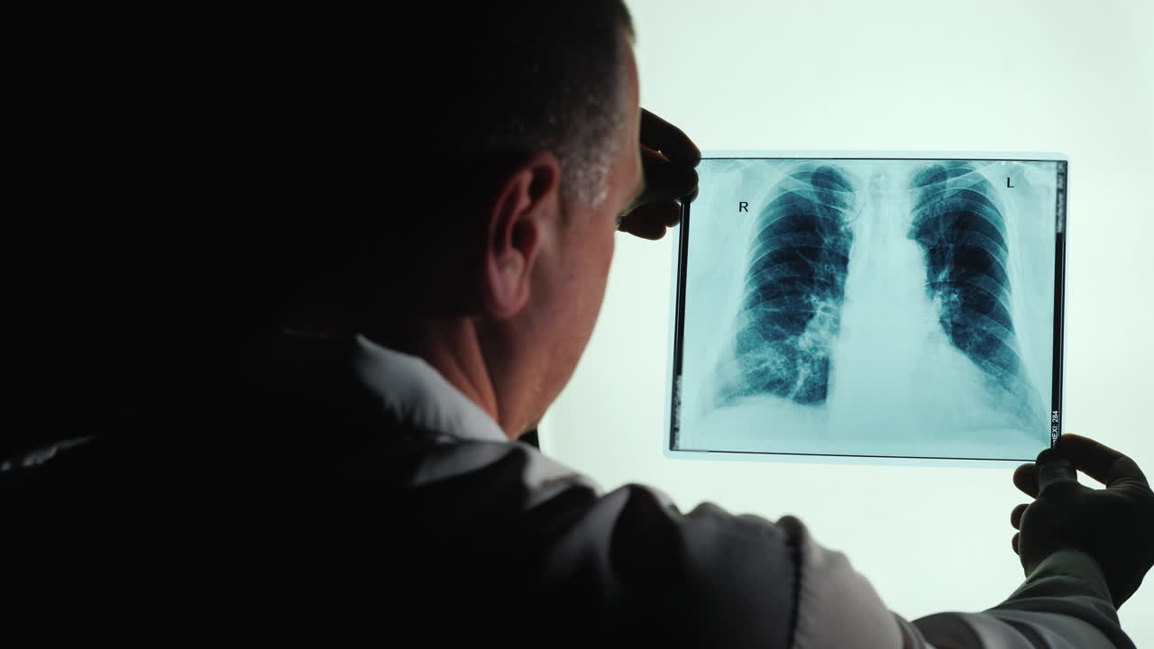 el médico examina la radiografía de los pulmones