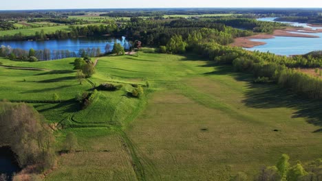 Observation-tower-between-two-lakes,-Masuria-Aerial-View