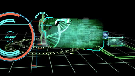 digital animation of interface with medical data processing against black background