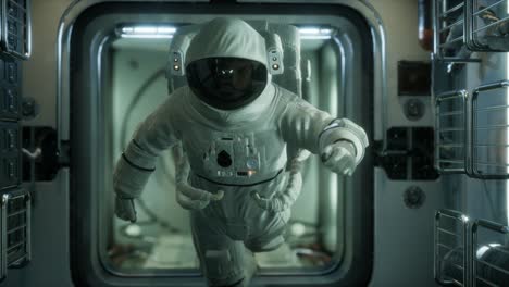 astronauta dentro de la estación espacial orbital