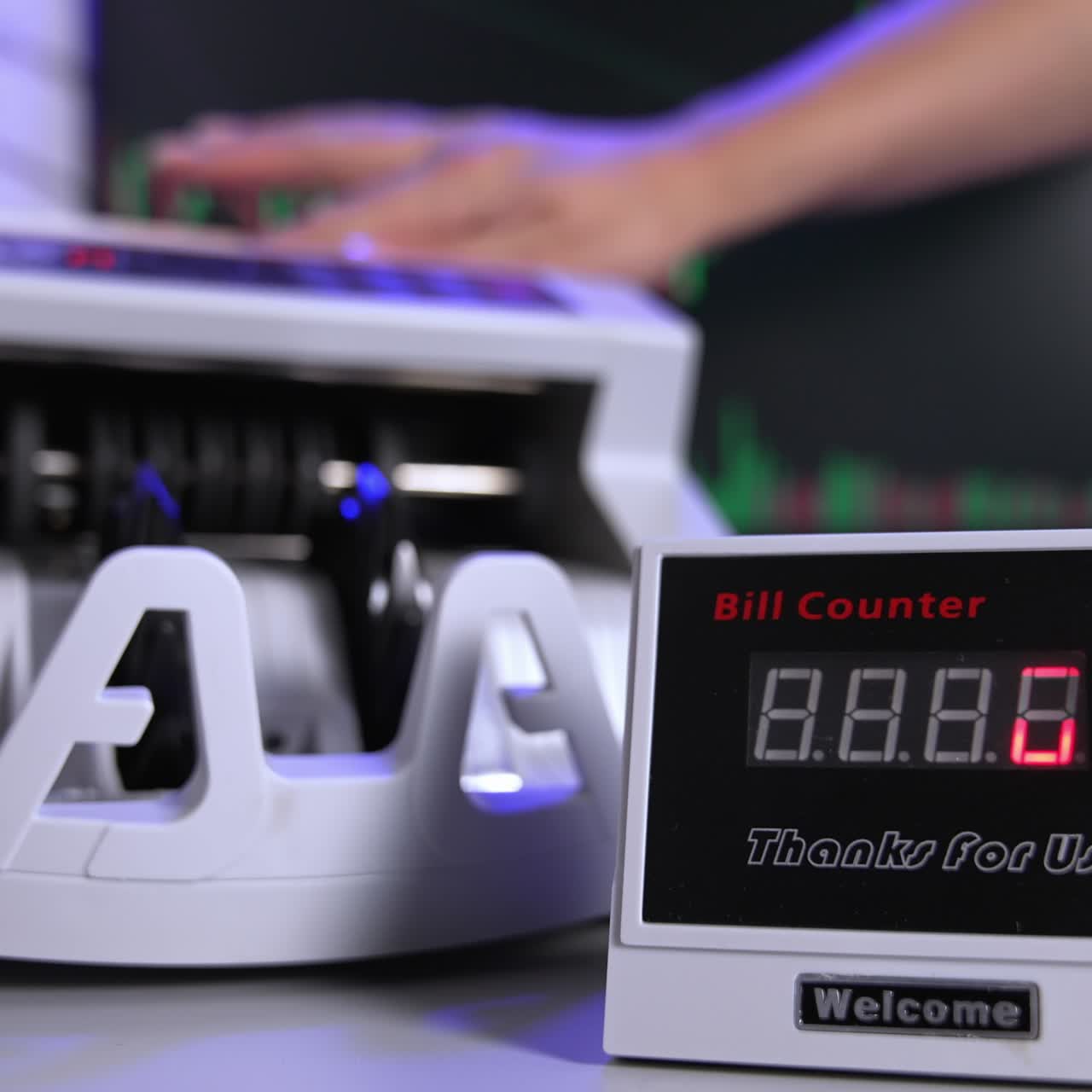 Currency calculating bank payments. Financial banking machine for counting dollars