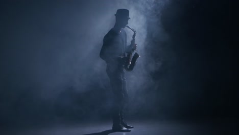 saxophonist in a smoky performance