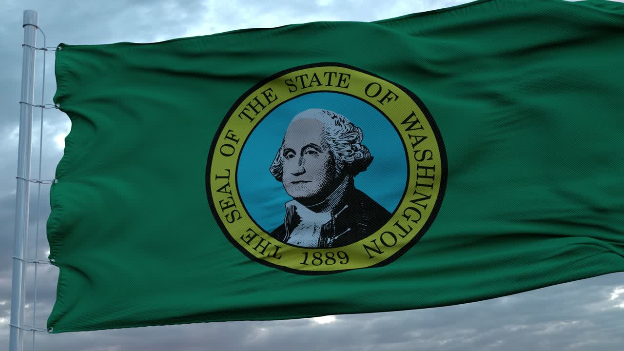 워싱턴의 발은 깊은 아름다운 구름 하늘에 대항하여 바람에 흔들리고 있습니다.