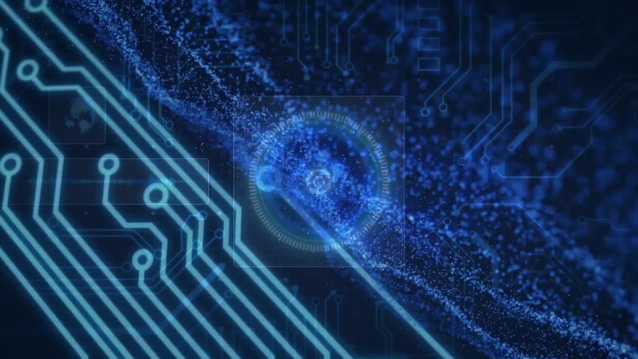 Animation of circuit board, data processing over scope