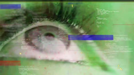 digital animation of data processing against close up of female eye