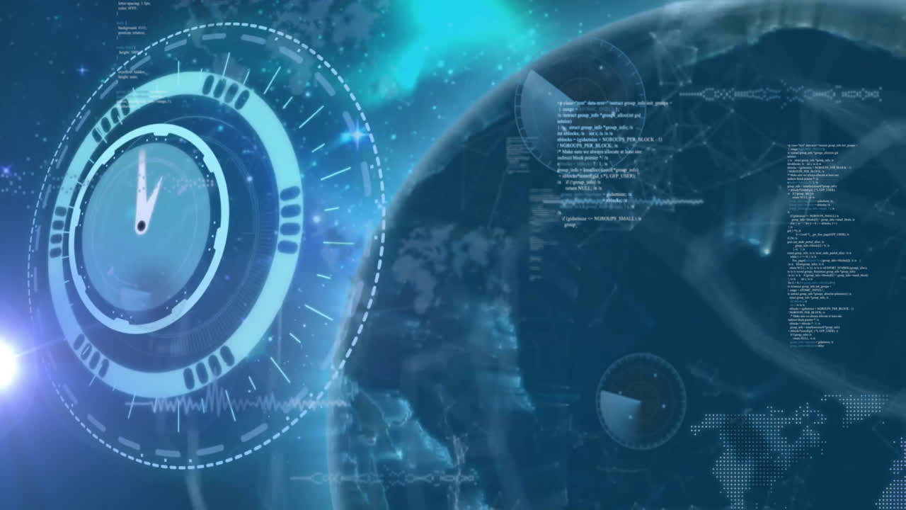 Animation of digital data processing over globe