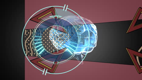 animación de escaneo de alcance y cerebro digital sobre formas en fondo negro