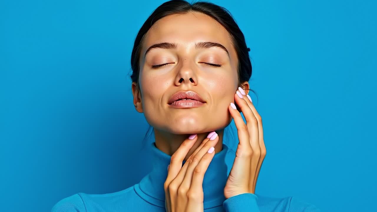 una mujer con los ojos cerrados y las manos en la cara