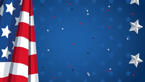 estados unidos de américa celebración tarjeta animada con bandera de estados unidos y estrellas