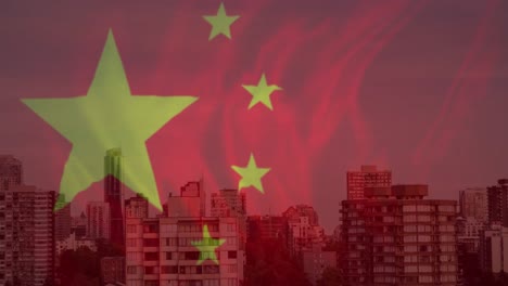 Animation-of-cityscape-over-flag-of-china