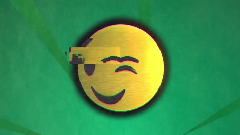 animación de un icono de emoji feliz con un guiño sobre un fondo verde