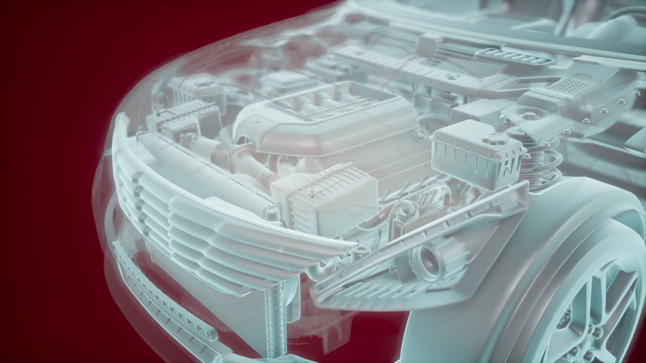 3d 와이어프레임 자동차 모델의 홀로그래픽 애니메이션