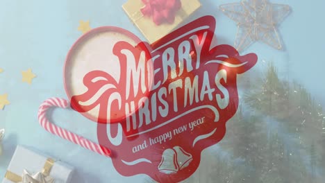 Animation-of-merry-christmas-text-over-christmas-decorations