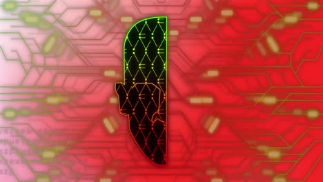 Animation-of-human-head,-connections-and-data-processing-over-circuit-board