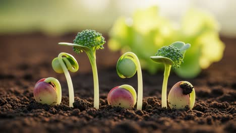 young plant sprouts emerging from soil