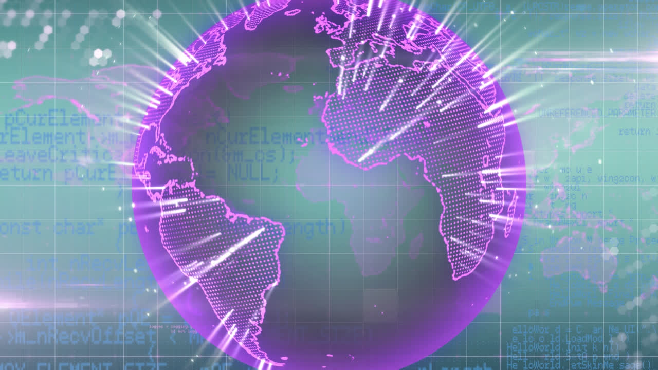 Image of data processing over spinning globe and shapes