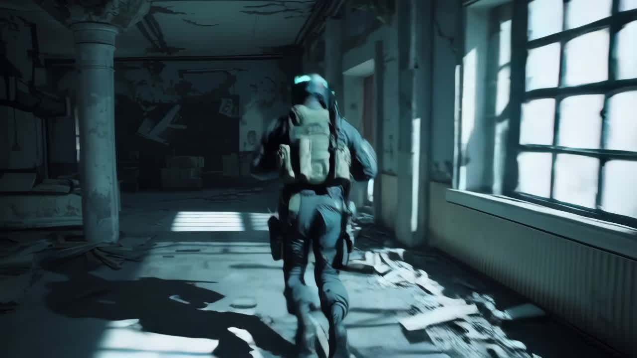 Military operative in abandoned hospital
