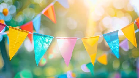 colorful bunting flags hanging from a string in the air