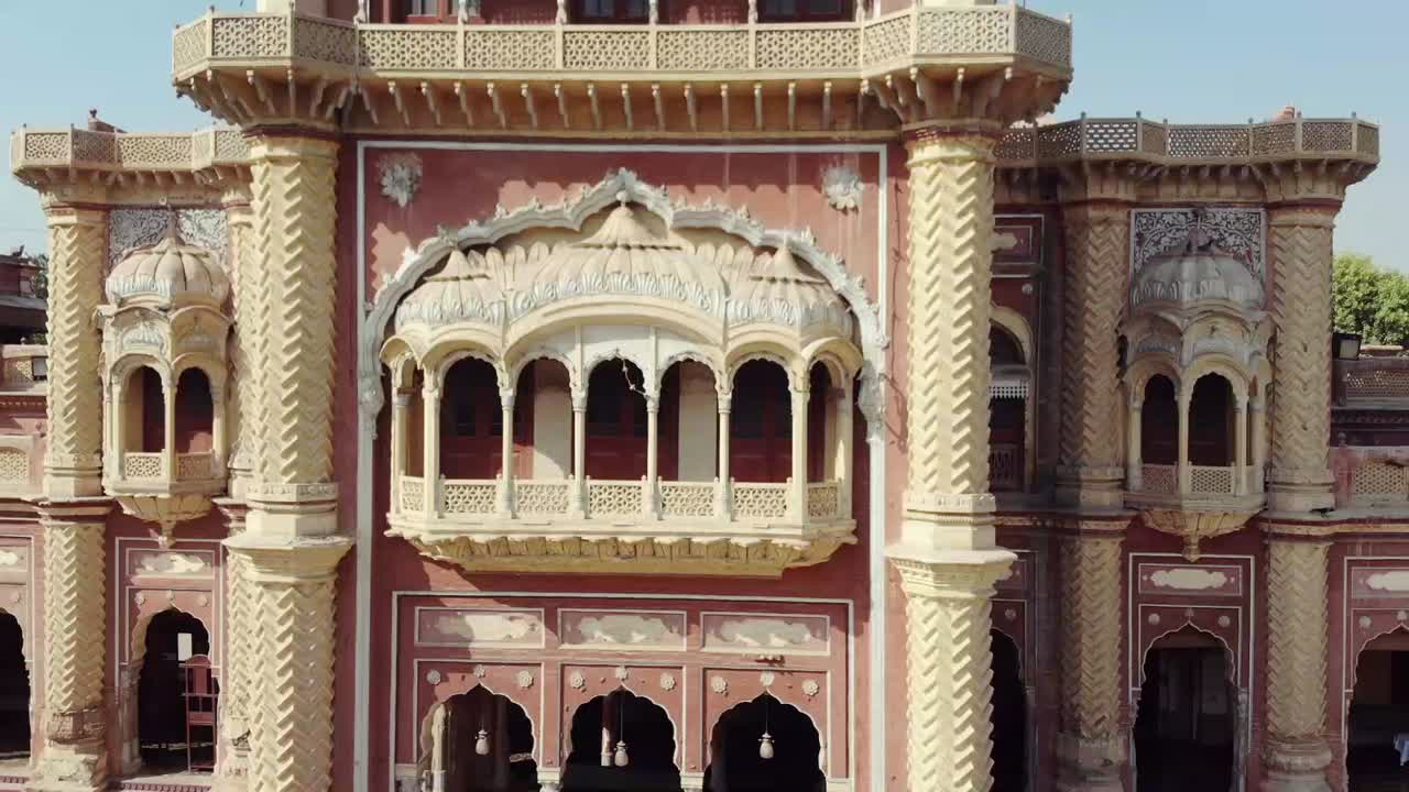 Aerial View Of Faiz Mahal Palace in Khairpur In Pakistan. Close Up, Follow Shot Right