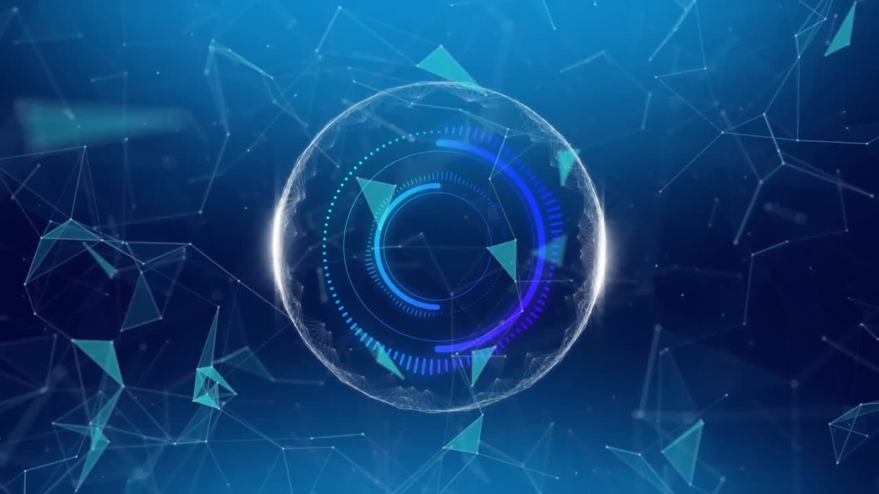 Animation of scope scanning and networks of connections on blue background