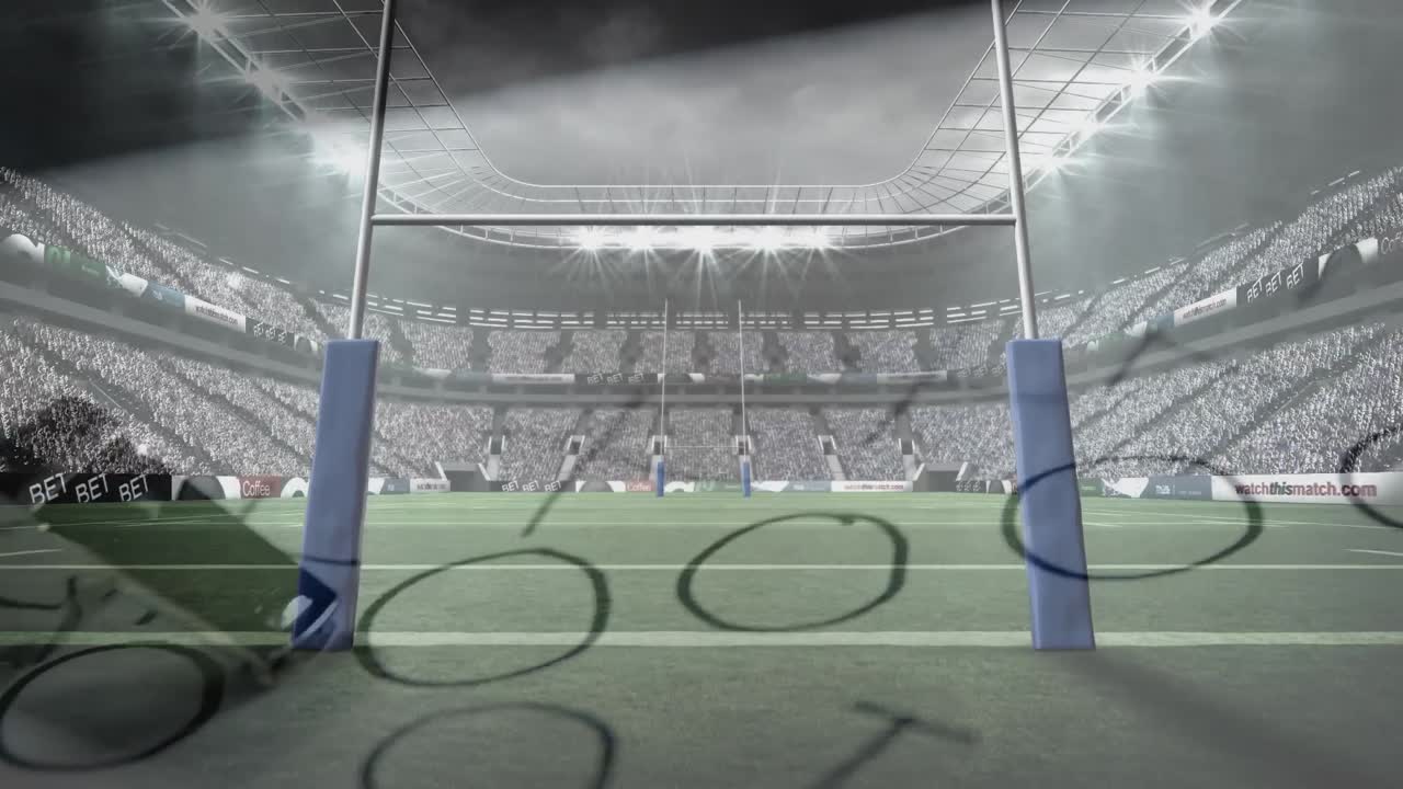 Rugby stadium with a strategy paper and whistle