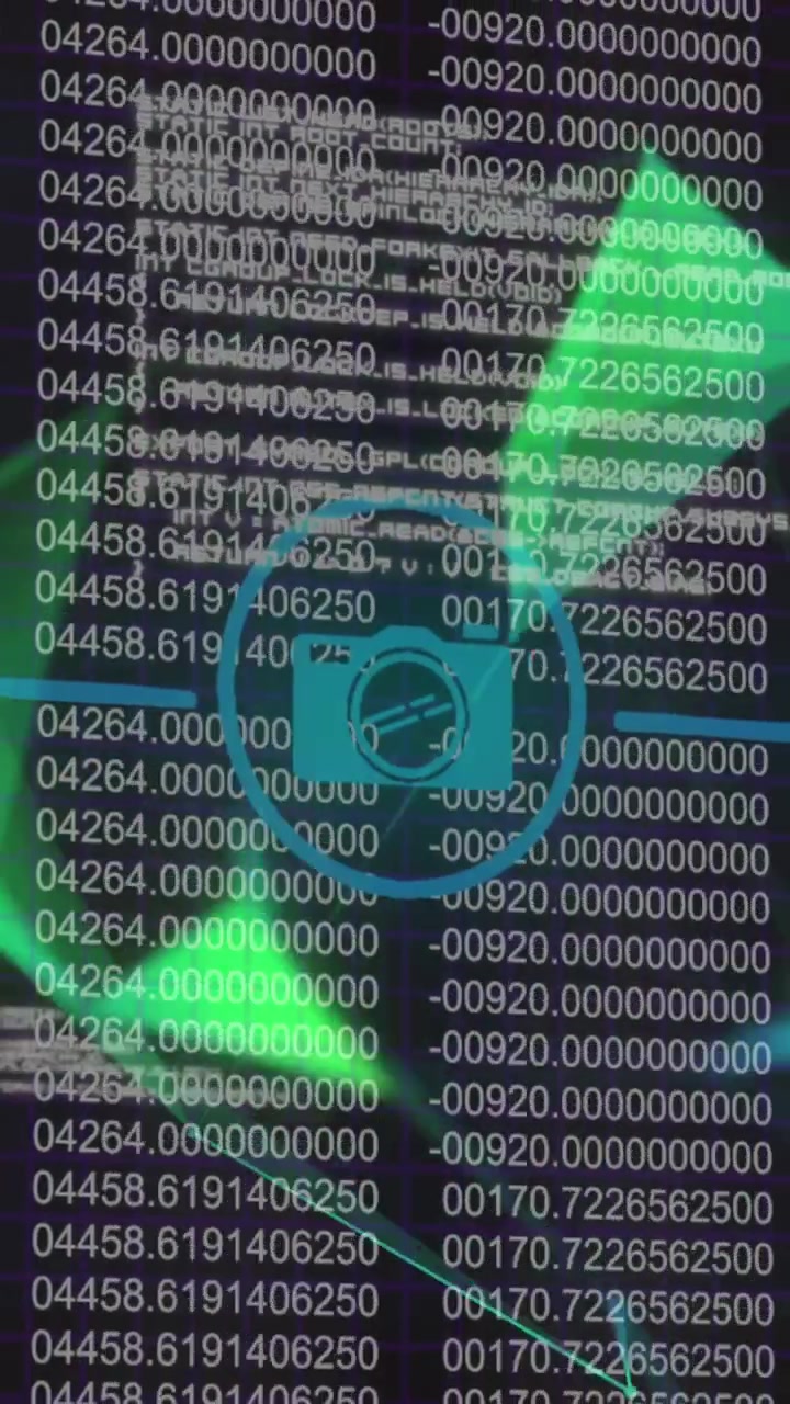 Animation of network of digital icons and plexus networks against binary coding data processing