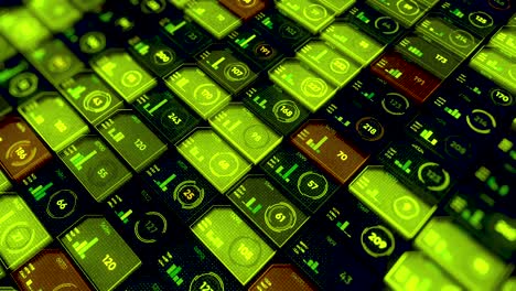 business or technology concept, seamless loop. animation. abstract data background with black stock market board, tickers with abstract quotes changes.