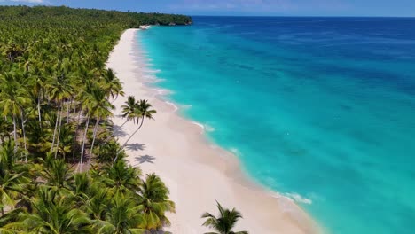still 4k drone video of mandel beach, a beautiful white sand beach in the banggai islands in suluwesi, indonesia. you can see the bright blue ocean rolling against the shore of the white sand beach