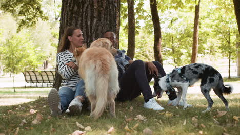 pareja con mascotas al aire libre