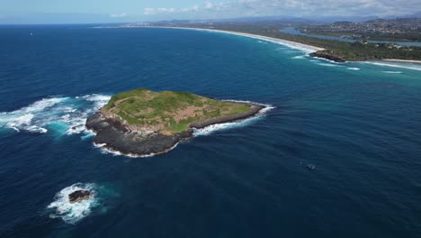 cook island and fingal headland in new south wales, australia - aerial drone shot