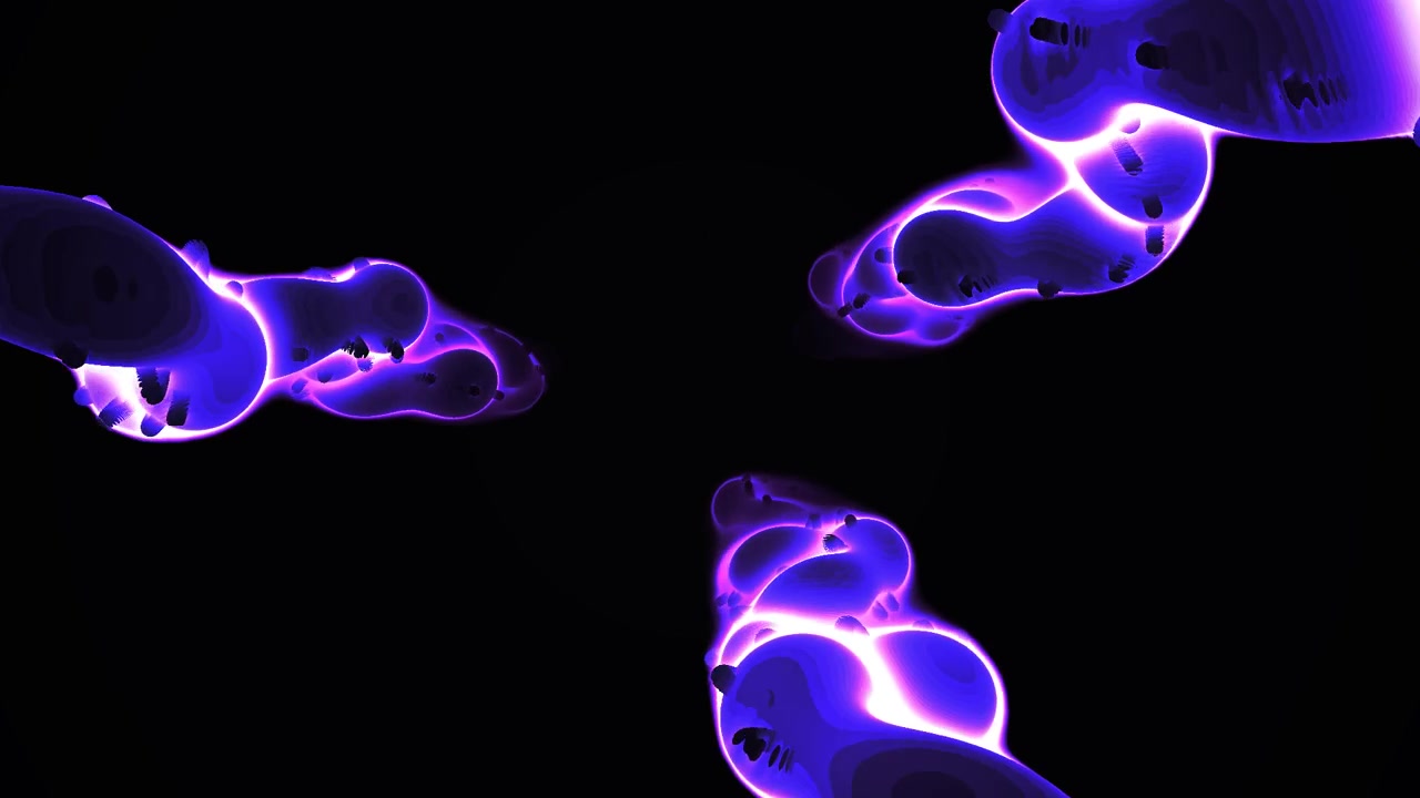 Abstract Glowing Purple Liquid Shapes Moving on Black Background
