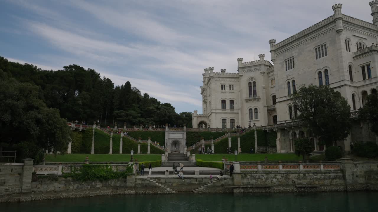 View of the park next to the historical Miramare Castle, in Trieste, Italy