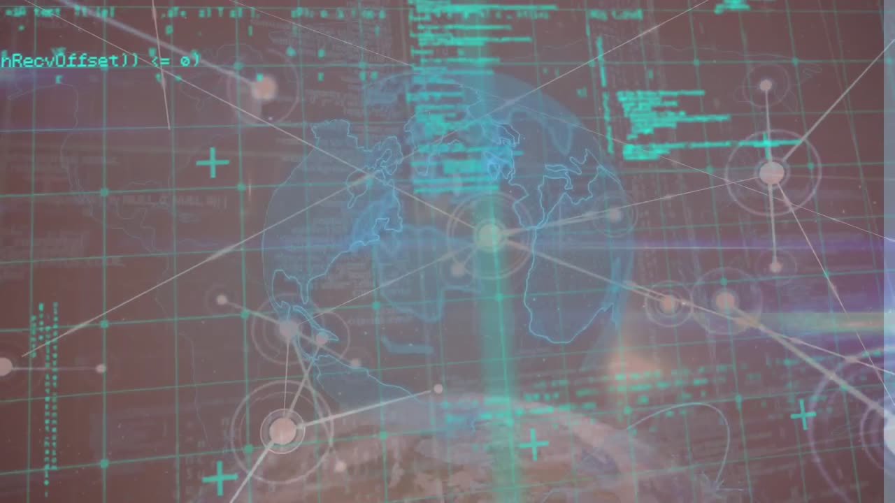 추상적인 배경에 대한 연결된 점, 그리드 패턴, 글로브, 프로그래밍 언어의 애니메이션