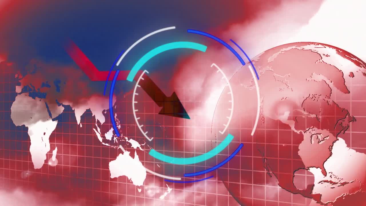 animación del escaneo de alcance sobre el globo y el mapa del mundo sobre fondo azul
