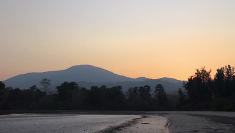 View-of-Saddle-Peak-mountain-during-sunset-from-the-Kalipur-beach-in-Diglipur,-Andaman-Islands,-India