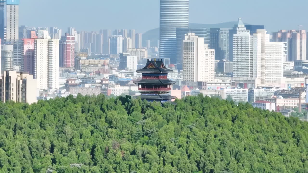 Cityscape with Pagoda and Green Trees