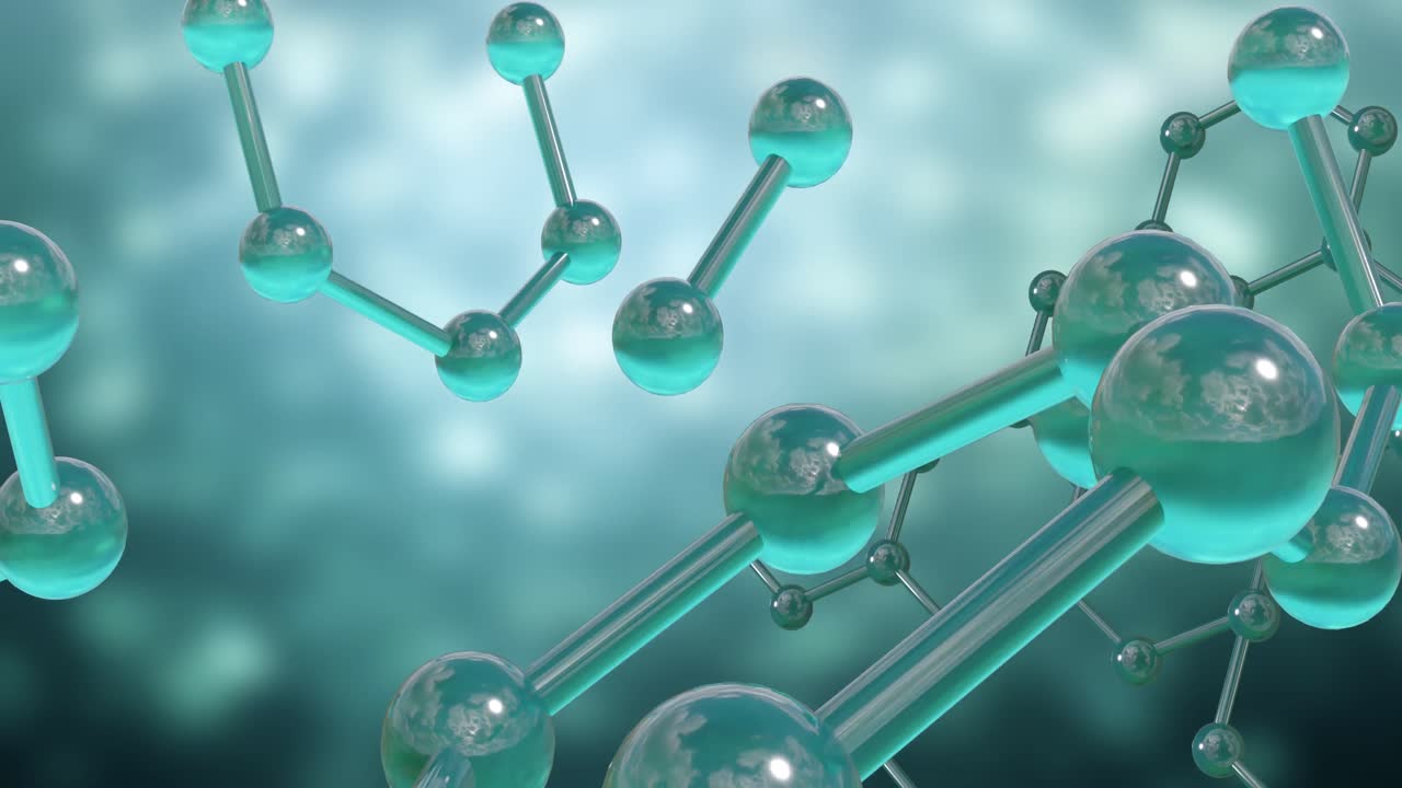 회색 배경에 있는 분자의 3d 마이크로의 애니메이션