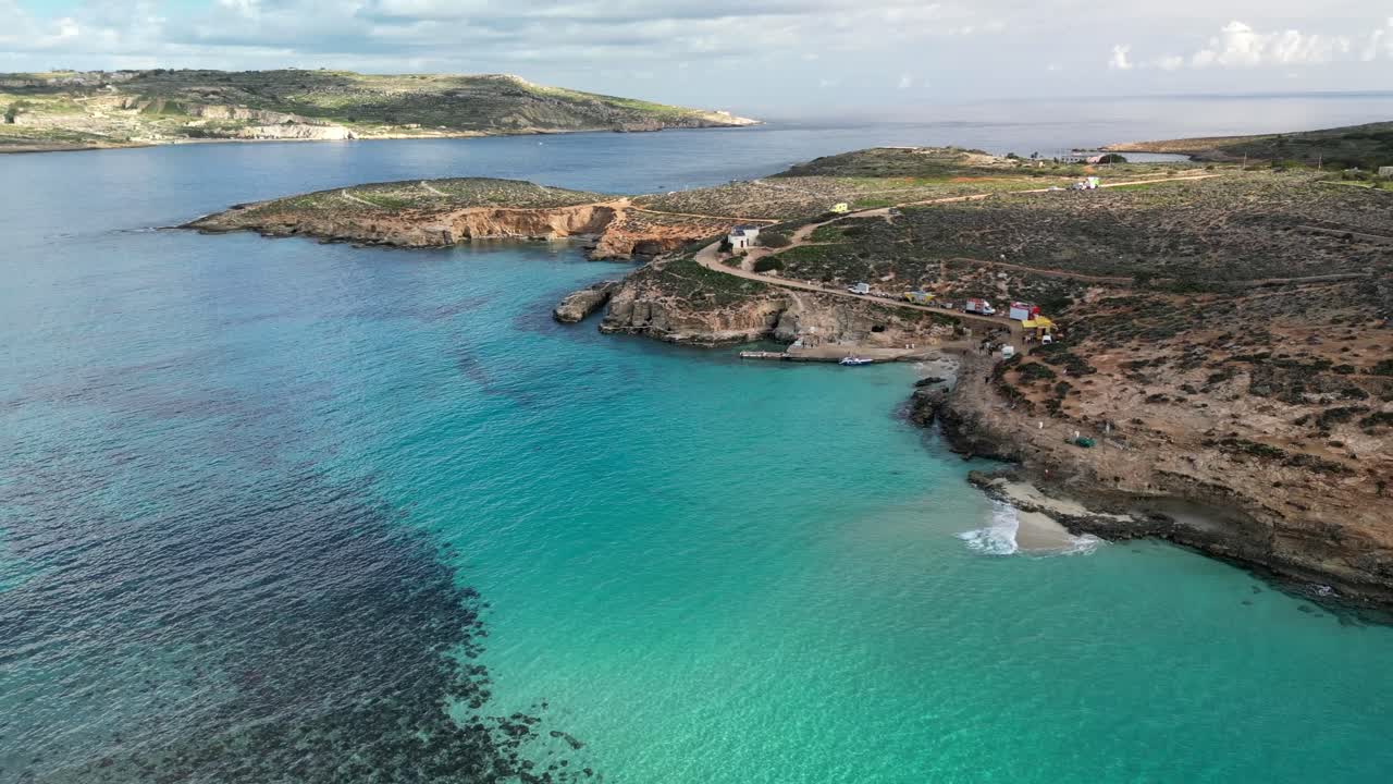 Aerial Video Flying Over the Blue Lagoon on Comino Island, Malta