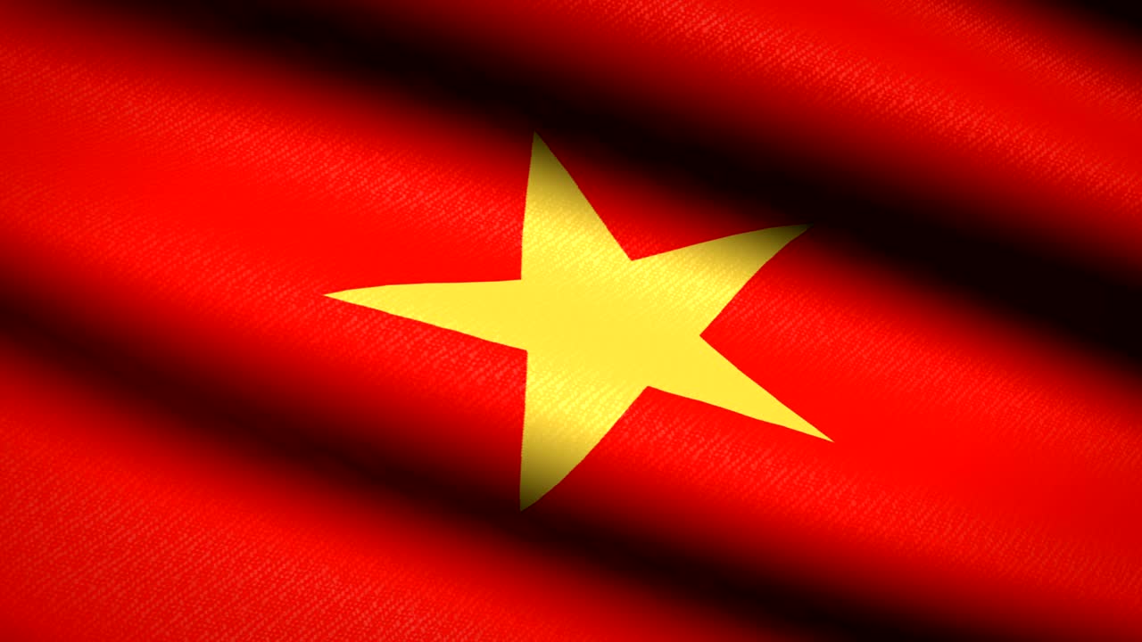 Vietnam Flag Waving Textile Textured Background. Seamless Loop Animation. Full Screen. Slow motion. 4K Video