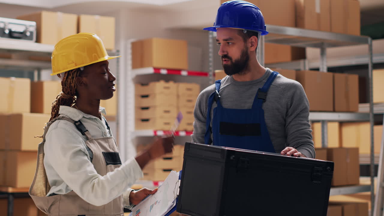 trabajadores del almacén comprobando el inventario