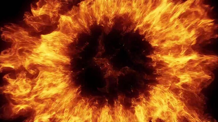 Cinematic Fire Explosion Expanding Outward on Black Background