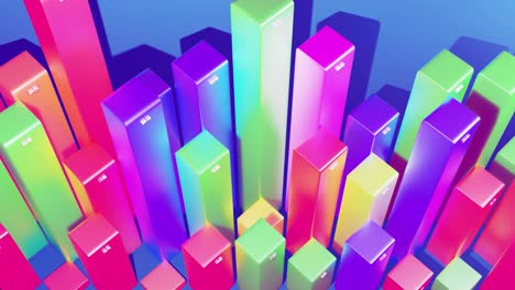 beautiful 3d looped background for analytical programs with abstract infographics, statistical data. multicolor bars, counters and graph. 3d columns smoothly move up and down in loop. financial bg