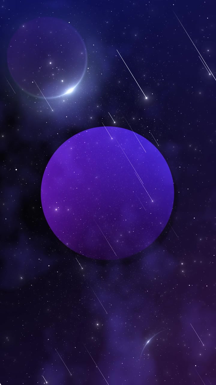 Cosmic purple planet scene with shooting meteors glowing moons deep stars dreamy outer space