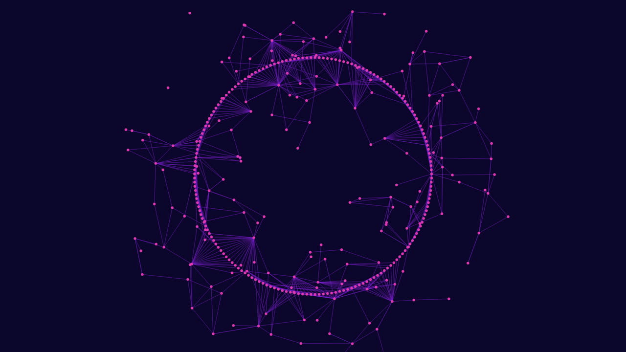 Abstract network circle intricate pattern of lines and dots on dark background