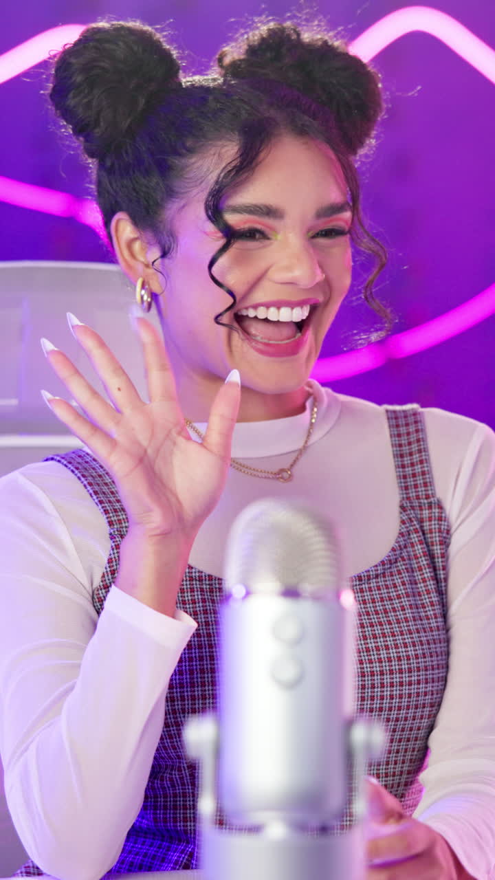 Woman Recording Podcast in Studio