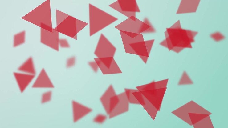 Polígonos geométricos transparentes rojos flotan y rotan suavemente sobre un fondo turquesa claro